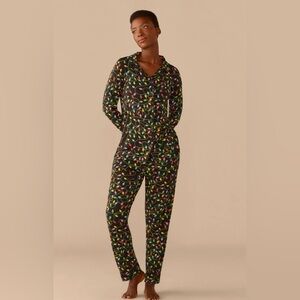 MEUNDIES WOMENS UltraModal™ Long Sleeve PJ Set - size L string lights print Xmas